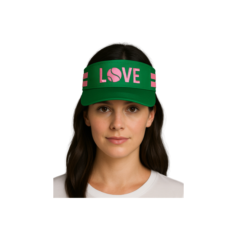 Striped Cotton Canvas LOVE Visor - Green with Pink LOVE