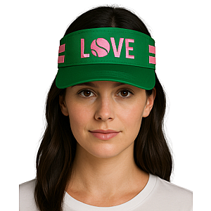 Striped Cotton Canvas LOVE Visor - Green with Pink LOVE