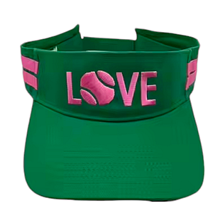 Striped Cotton Canvas LOVE Visor - Green with Pink LOVE