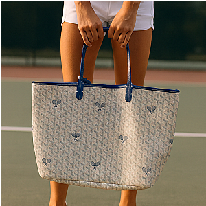Tennis Tote Bag – Cream& Navy Whimsy Large Hemp Canvas Tote - Runway Athletics