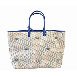 Tennis Tote Bag – Cream& Navy Whimsy Large Hemp Canvas Tote - Runway Athletics