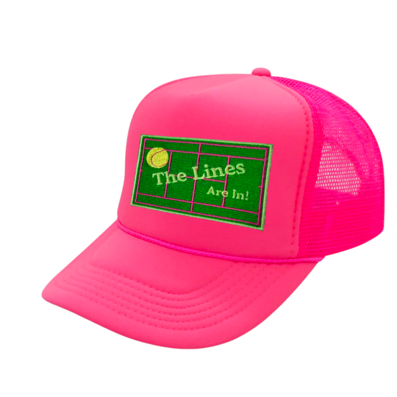 Tennis Trucker Hat - "The Lines Are In" Neon Pink