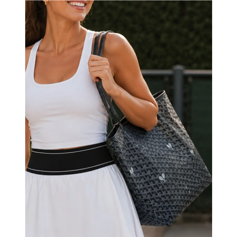 Tennis Tote Bag – Black Whimsy Large Hemp Canvas Tote - Runway Athletics