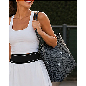 Tennis Tote Bag – Black Whimsy Large Hemp Canvas Tote - Runway Athletics