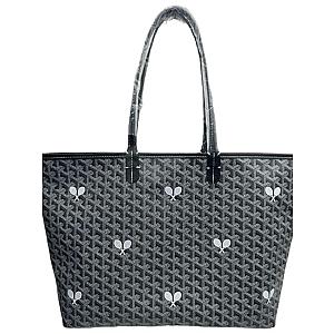 Tennis Tote Bag – Black Whimsy Large Hemp Canvas Tote - Runway Athletics