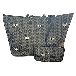 Tennis Tote Bag – Black Whimsy Large Hemp Canvas Tote - Runway Athletics