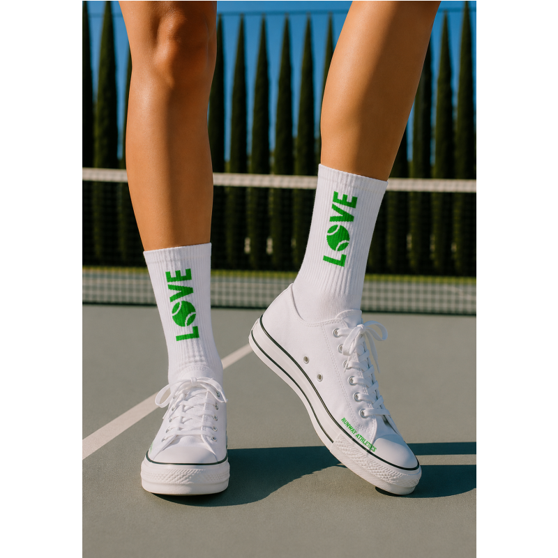 Women's Tennis Socks Green LOVE Crew | Cute Cotton Athletic Crew Socks | Runway Athletics