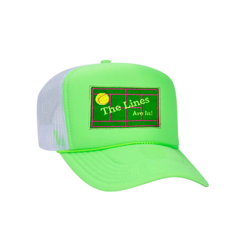 Tennis Trucker Hat - "The Lines Are In" Lime/White