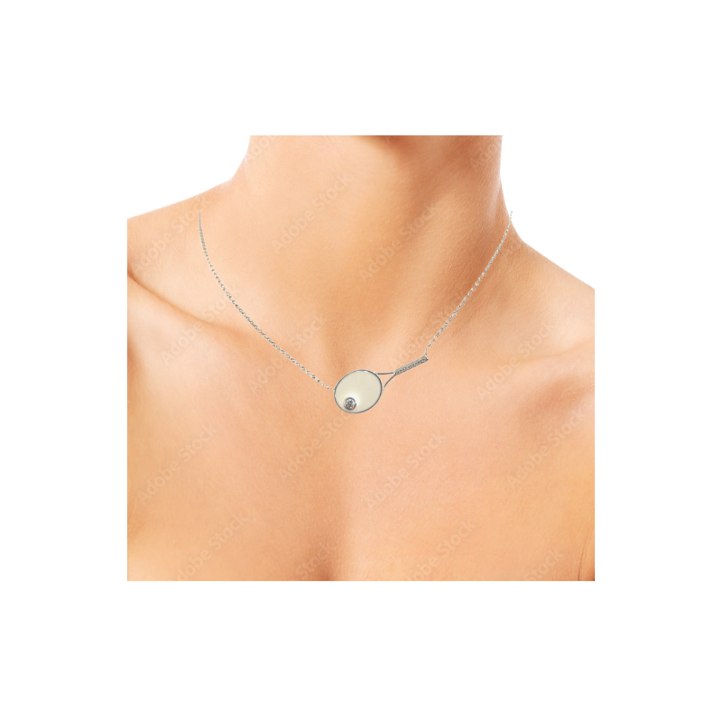 Tennis Racquet Necklace - White Enamel