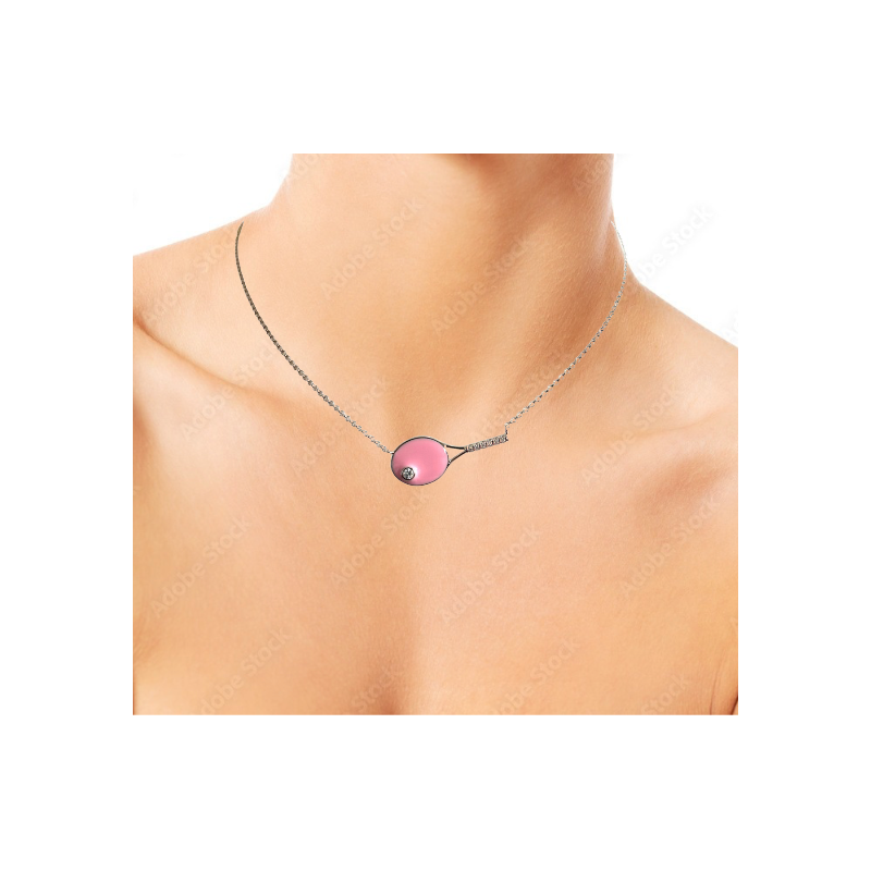 Tennis Racquet Necklace - Pink Enamel