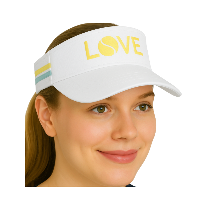 Striped Cotton Canvas LOVE Visor - White with Yellow LOVE