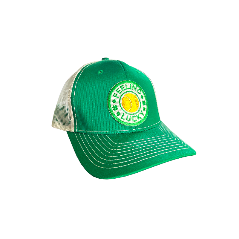 Feeling Lucky Tennis Twill Trucker Cap - Kelly Green and White/Yellow