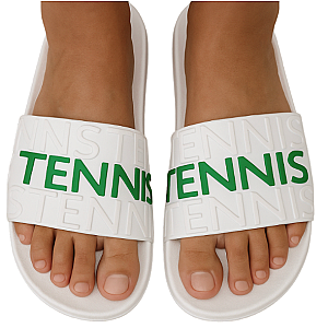 Women's Tennis Slides | After-Play Recovery Slides | Runway Athletics | White & Green
