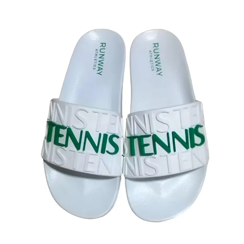 Women's Tennis Slides | After-Play Recovery Slides | Runway Athletics | White & Green