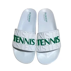 Women's Tennis Slides | After-Play Recovery Slides | Runway Athletics | White & Green