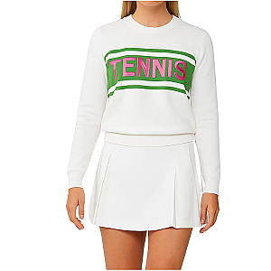 Women's Lightweight White Tennis Sweater with Pink & Green Trim | Runway Athletics