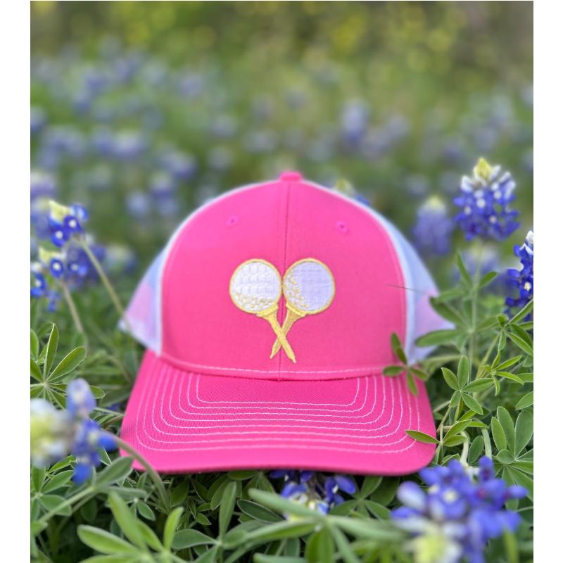 Tee Time Twill Trucker Cap - Pink and White