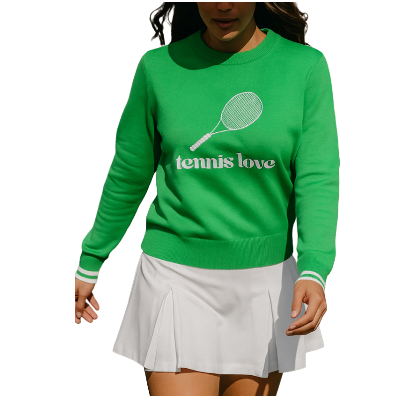 Women's Green Tennis Sweater with Embroidery | Runway Athletics