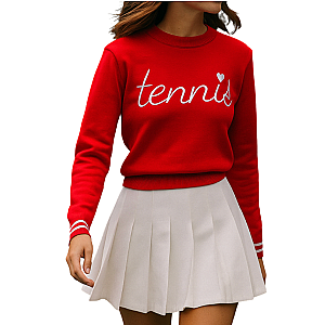 Women's Red Tennis Sweater with White Heart | Runway Athletics
