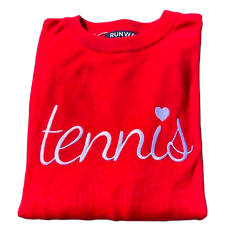 Women's Red Tennis Sweater with White Heart | Runway Athletics