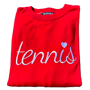 Women's Red Tennis Sweater with White Heart | Runway Athletics
