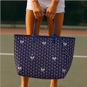 Tennis Tote Bag – Navy Whimsy Large Hemp Canvas Tote - Runway Athletics