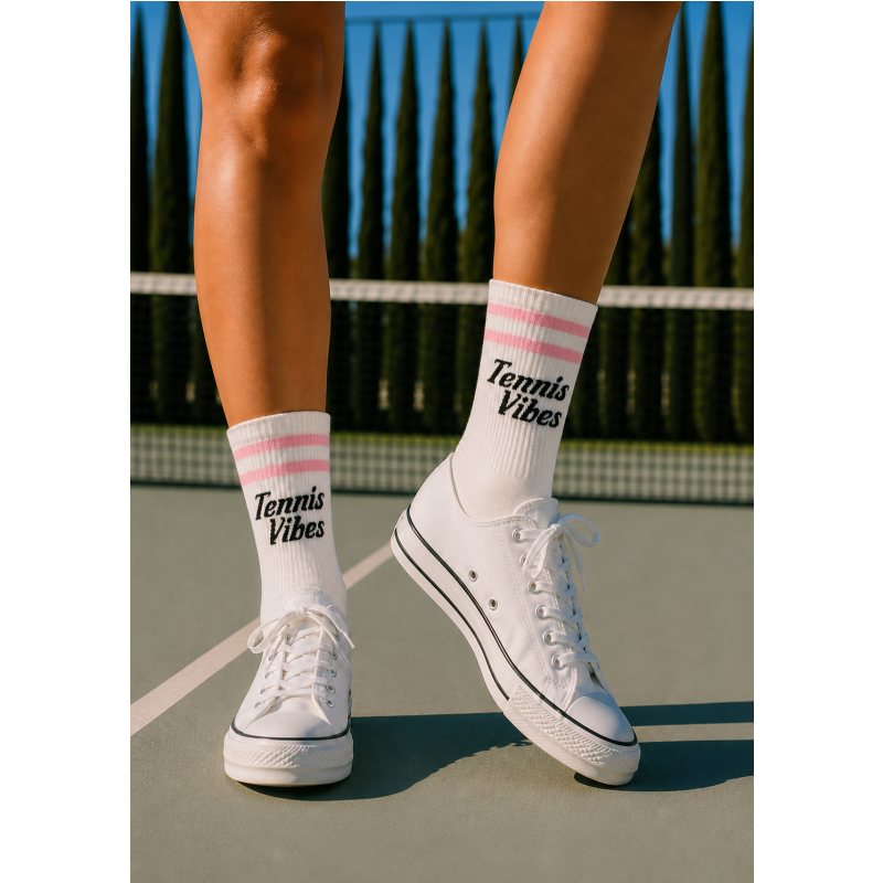 Tennis Crew Socks – Cotton Socks - Light Pink & Black Court Socks - Runway Athletics