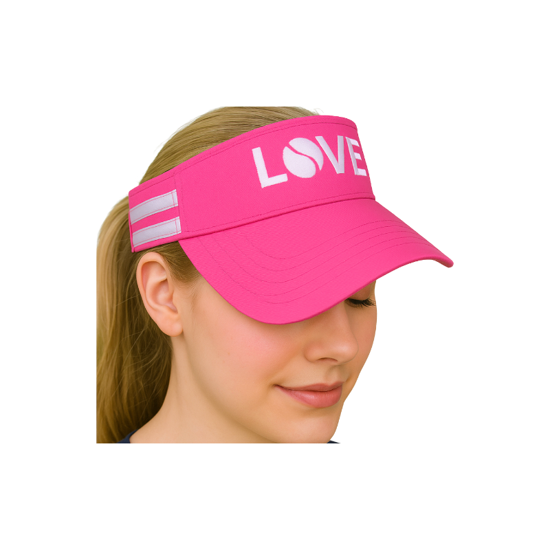Striped Cotton Canvas LOVE Visor - Bright Pink with White LOVE