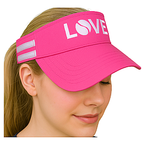 Striped Cotton Canvas LOVE Visor - Bright Pink with White LOVE