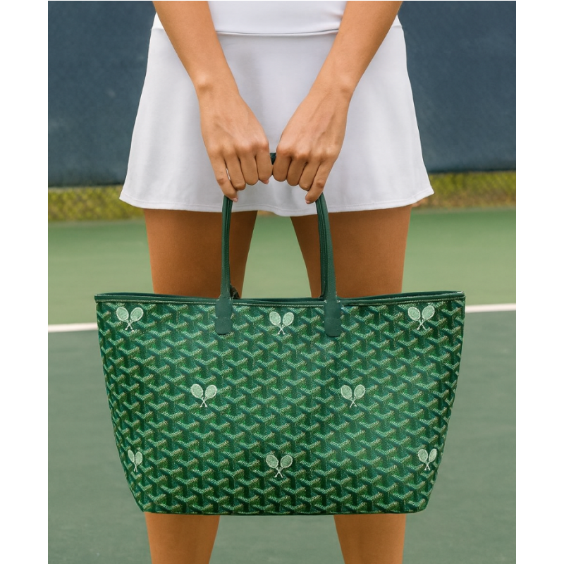 Tennis Tote Bag – Green Whimsy Large Hemp Canvas Tote - Runway Athletics