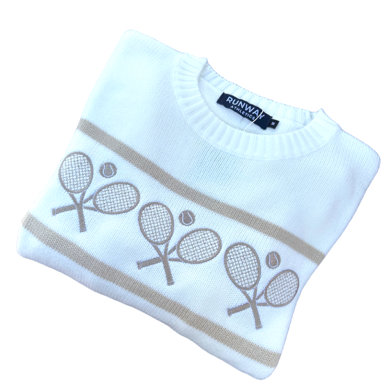 Tennis Racquets Sweater- Cream/Camel