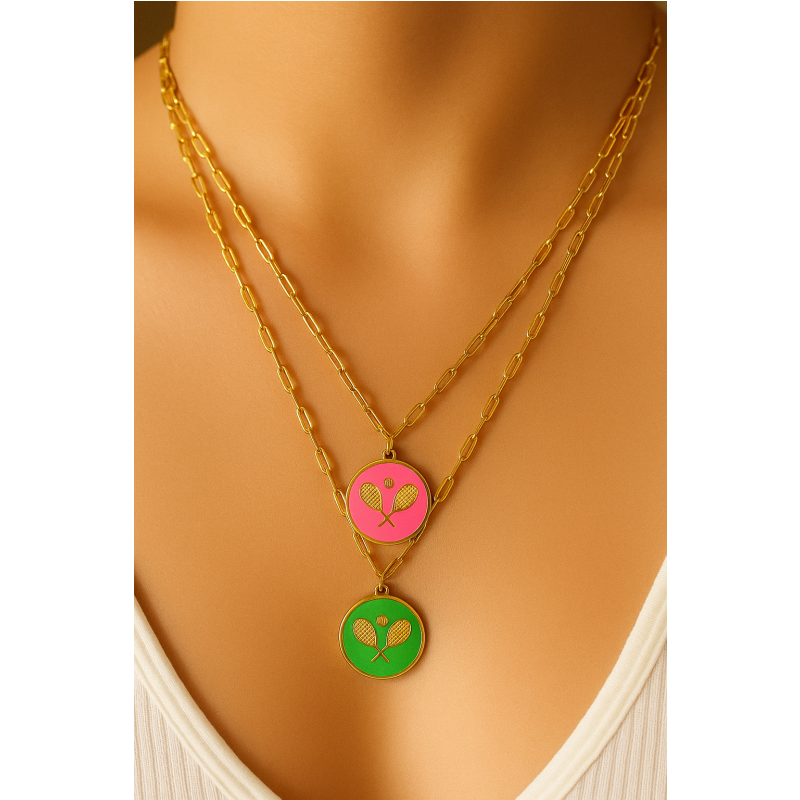 Tennis Charm Necklace - Pink or Green