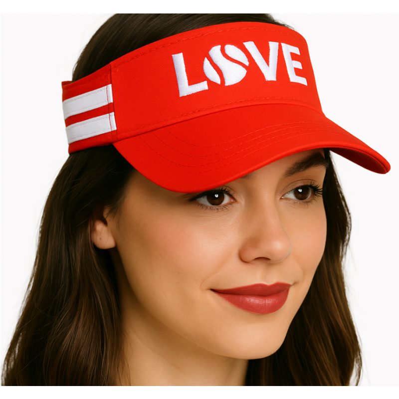 Striped Cotton Canvas LOVE Visor - Red with White LOVE