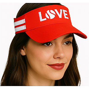 Striped Cotton Canvas LOVE Visor - Red with White LOVE