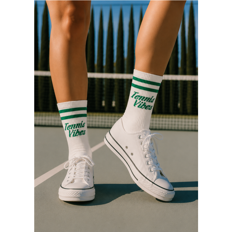Tennis Crew Socks – Cotton Socks - Green & White Court Socks - Runway Athletics