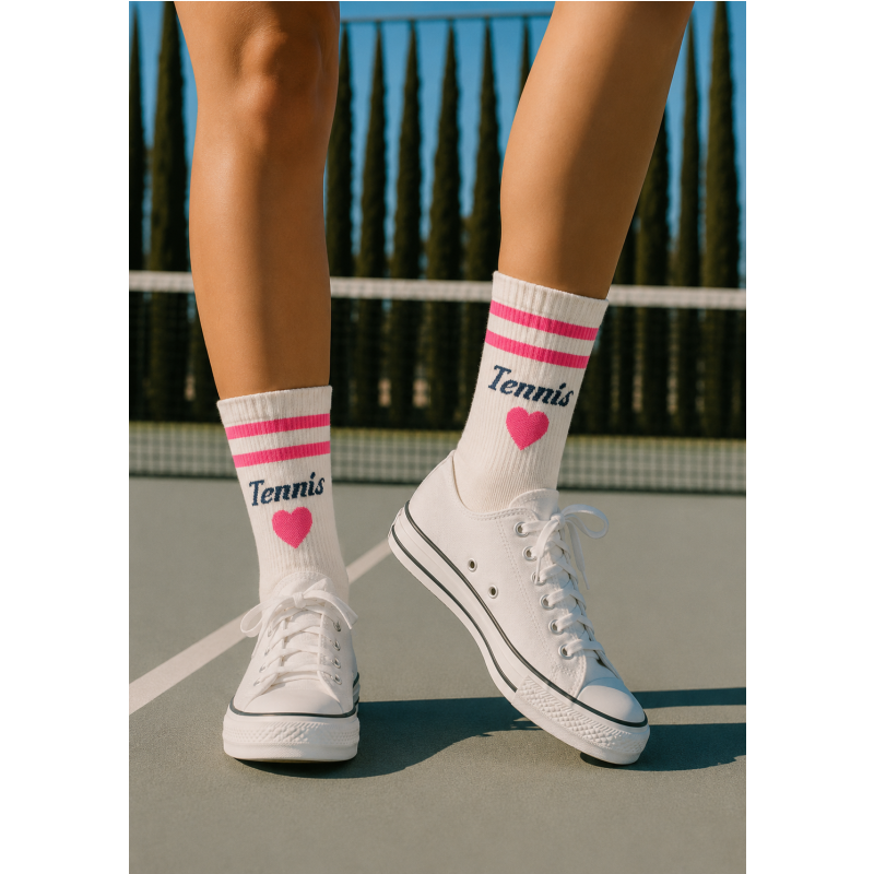 Women's Tennis Heart Crew Socks | Cotton Athletic Socks  | Pink | Runway Athletics