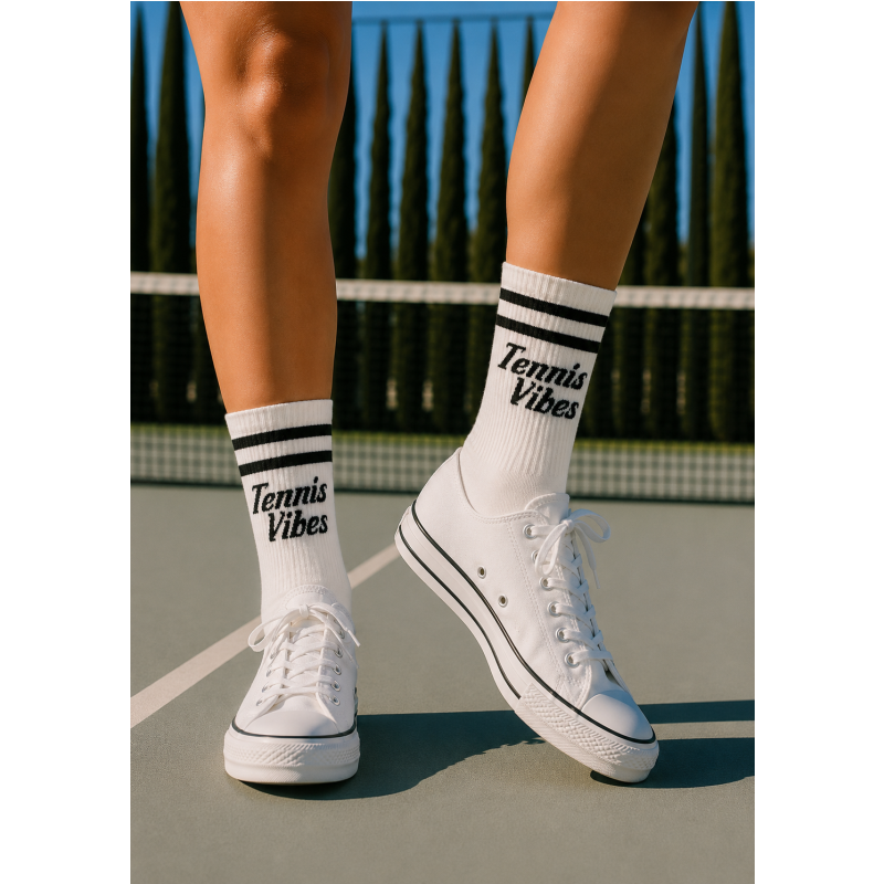 Tennis Crew Socks – Cotton Socks - Black & White Court Socks - Runway Athletics