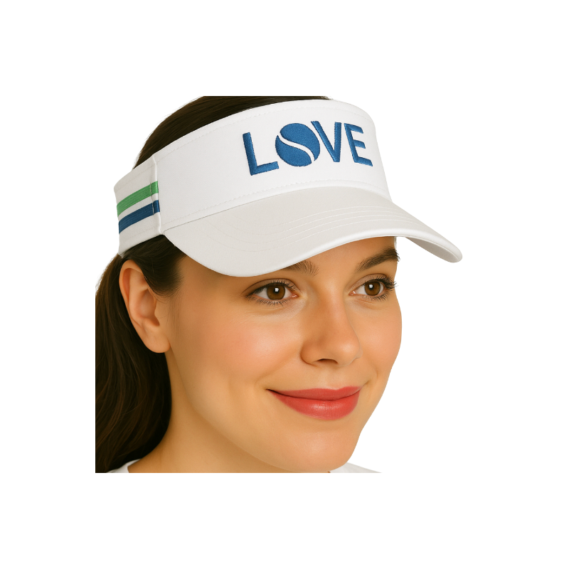 Striped Cotton Canvas LOVE Visor - White with Navy LOVE