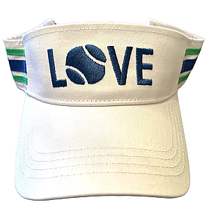 Striped Cotton Canvas LOVE Visor - White with Navy LOVE