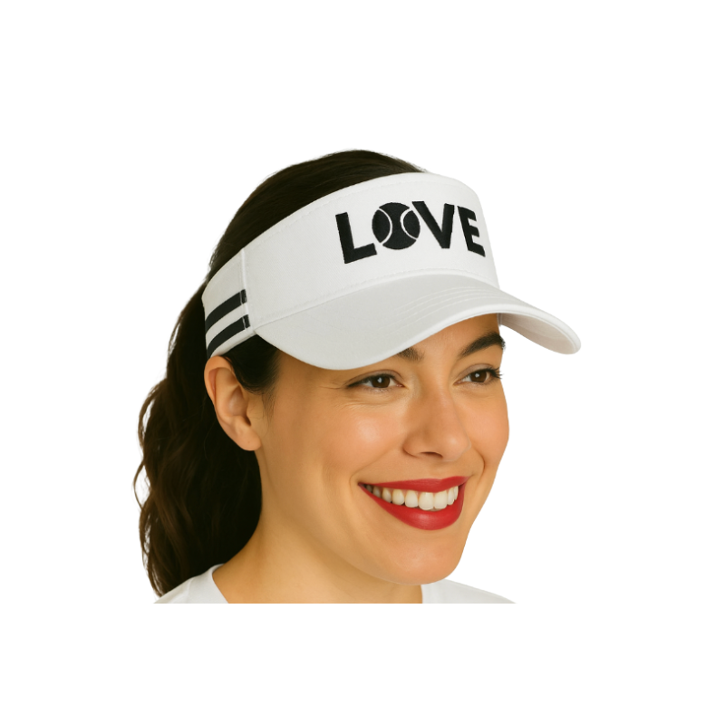 Striped Cotton Canvas LOVE Visor - White with Black LOVE