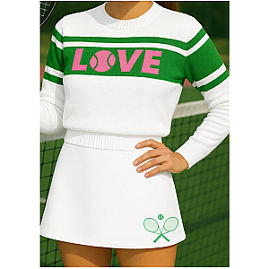 Women's Collegiate White Tennis Sweater with Pink & Green Trim | Runway Athletics