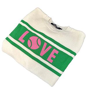 Women's Collegiate White Tennis Sweater with Pink & Green Trim | Runway Athletics