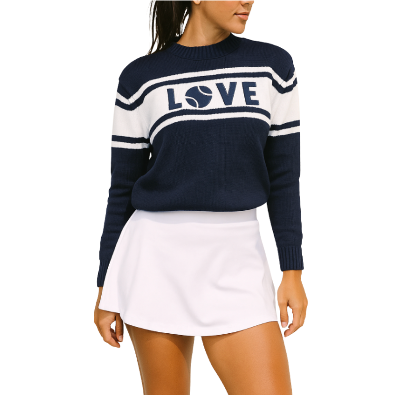 Women's Collegiate Navy Tennis Sweater with White Trim | Runway Athletics