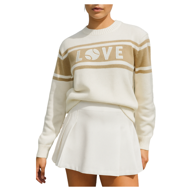 Women's Collegiate Off White Tennis Sweater with Beige Trim | Runway Athletics