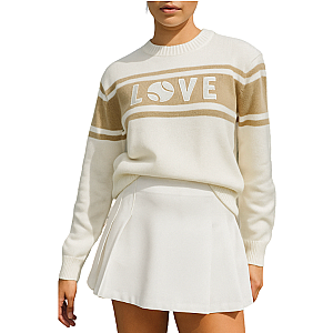Women's Collegiate Off White Tennis Sweater with Beige Trim | Runway Athletics