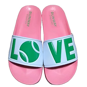 Women's Tennis Slides | After-Play Recovery Slides | Runway Athletics | Pink, Green & White