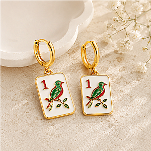Mahjong Tile Huggie Earrings