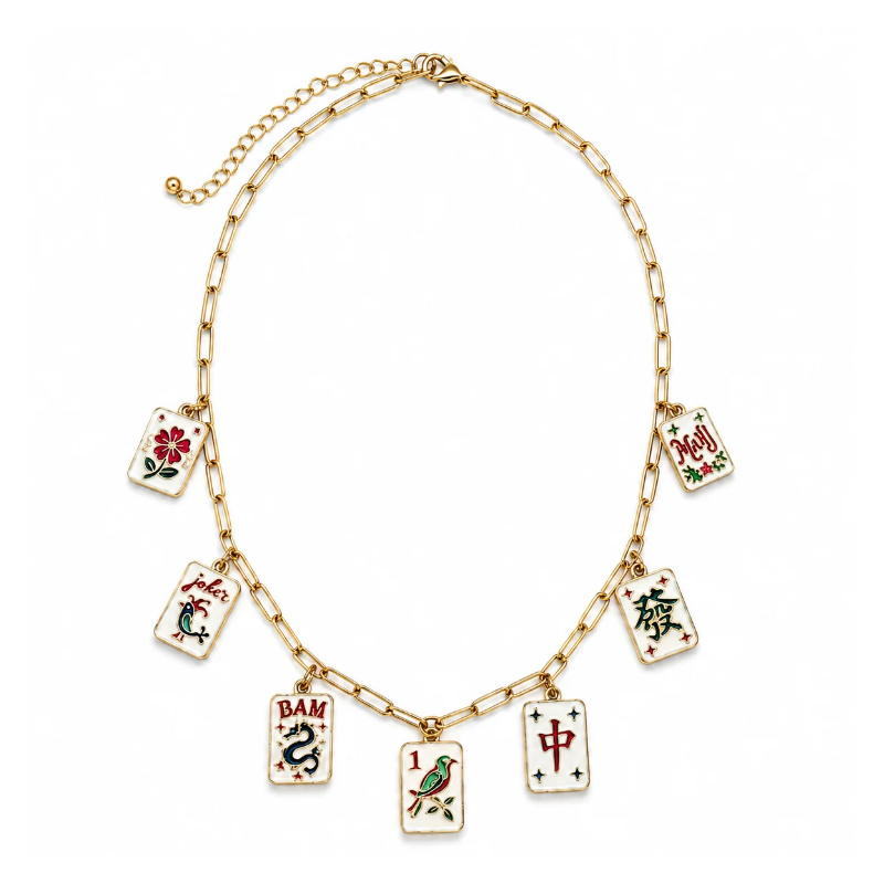 Mahjong Charm Paperclip Necklace
