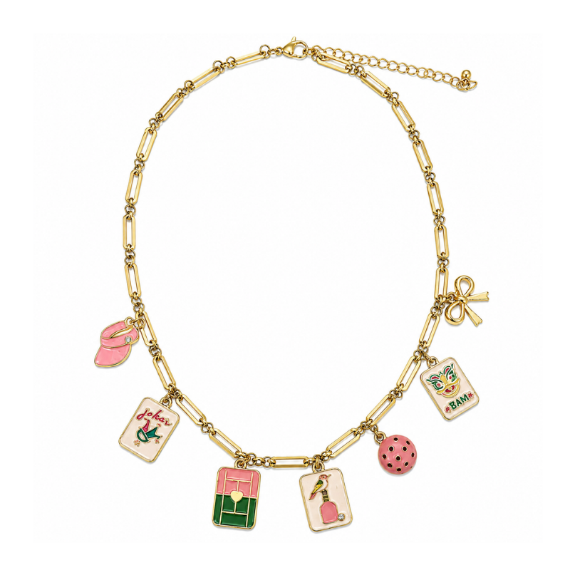 Pickleball & Mahjong Paperclip Charm Necklace