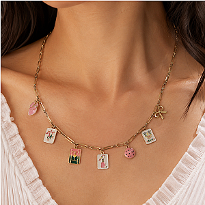 Pickleball & Mahjong Paperclip Charm Necklace